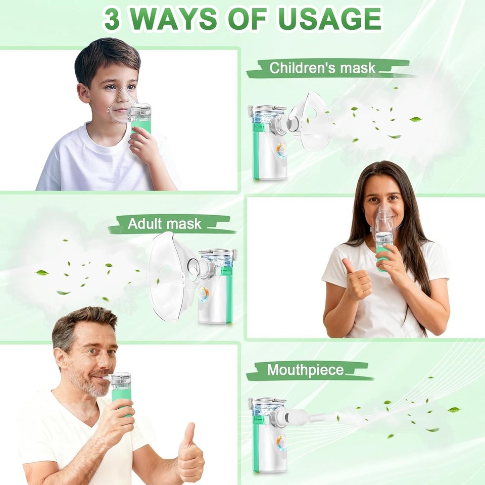 Wholede Aerosol Portatile Silenzioso con Display Digitale, Nebulizzatore Inalatore Silenzioso, Inalatore Aerosol con 2 Maschera e 1 Boccaglio, Macchina Aerosol per Adatto ad Adulti e Bambini