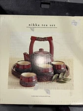 NIKKA TEA SET PIER 1 Rustic Earthenware Pottery Set Tea Pot 4 Cups Serving