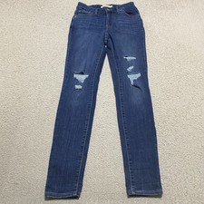 Levis 721 High Rise Skinny Jeans Womens sz 26 Blue Denim Distressed Dark Wash