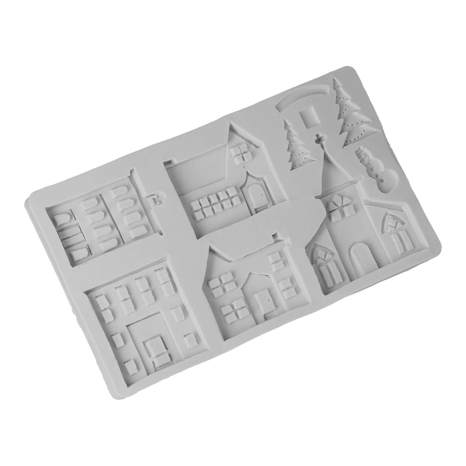 Silicone Mold Gray Christmas Tree Castle Hut Cake Embossing Fondant Decor Mould