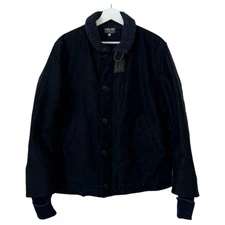 BLUE BLUE N-1 Indigo Deck Jacket Size 3 L Faux Shearling Lined Navy F/S