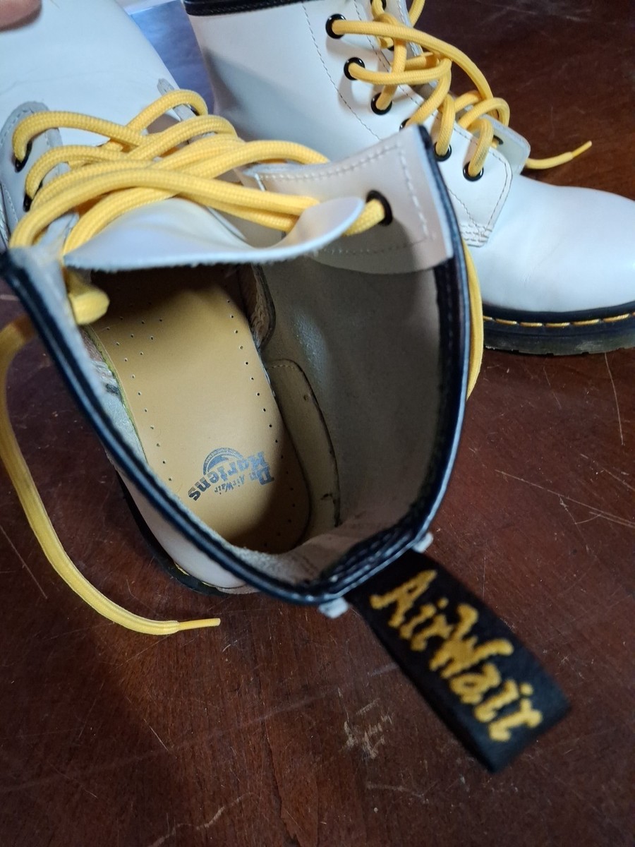 Dr Martens 101 Yellow Stitch White Leather Ankle Boots Size  display picture 1