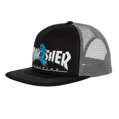 Santa Cruz X Thrasher Magazine SCREAMING LOGO Skateboard Trucker Hat BLACK/GREY