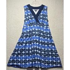 Tommy Hilfiger Blue Geometric Print V-Neck Cotton Sleeveless Dress Womens 22