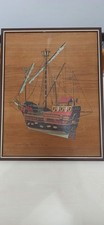 Quadro Intarsio in Legno - Nave Armata XVI Secolo - Vintage Arredo Nautico