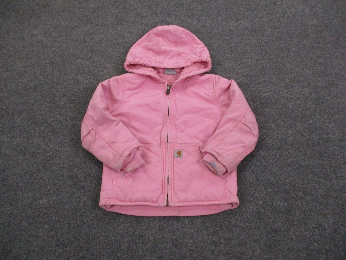 Carhartt Jacket Girls 4T Pink Canvas Sherpa Lined Hooded Outdoor