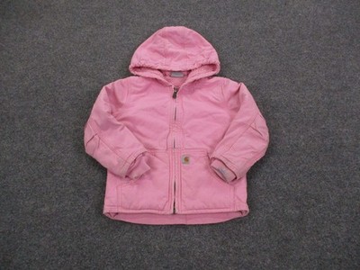 Carhartt Jacket Girls 4T Pink Canvas Sherpa Lined Hooded Outdoor