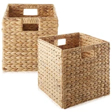 Set of 2 Hyacinth Storage Cubes, 12x12 Wicker Basket Bins for Shelves, Natural