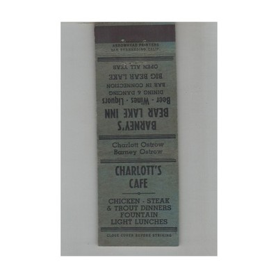 Matchbook Cover Charlott's Cafe Big Bear Lake CA