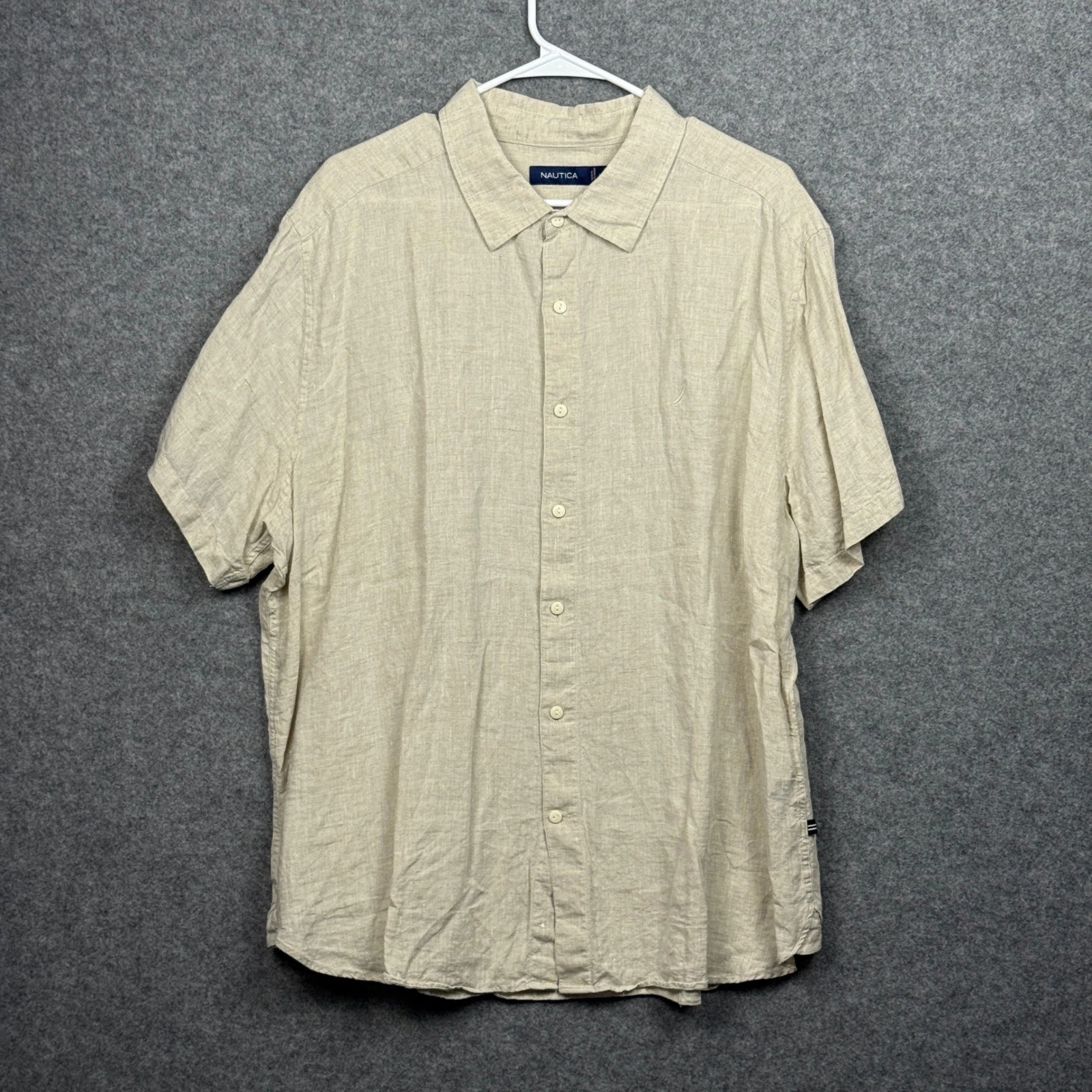 Nautica Mens Beige Linen Short Sleeve Button Down Shirt Size XXL