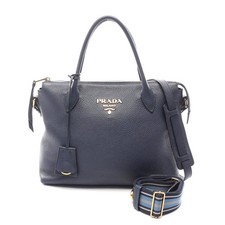 Prada Vit Daino Leather Handbag Women Blue One Size