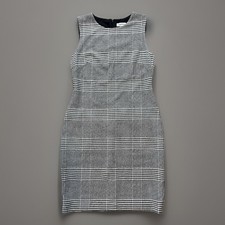 Calvin Klein Plaid Sheath Dress Size 10 White Black Womens Sleeveless
