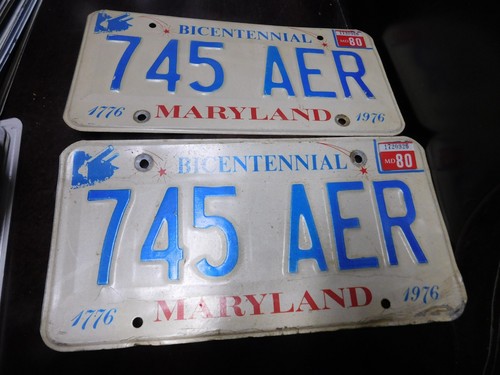 Maryland Expired License Plates MD Tags Pair 745 AER Bicentennial 1776 1980