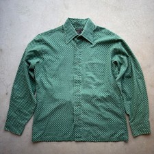 Vintage JCPenney Mens Green Polka Dot Button Down Shirt Long Sleeve Size M 70s