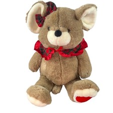 Vintage Holiday Mouse Plush WalMart 1996 Large 22" Plaid Collar Ear Bow
