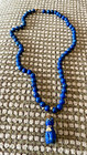 Vintage Lapis Lazuli 14k Gold Cat Pendent Charm & Lapis Bead Necklace