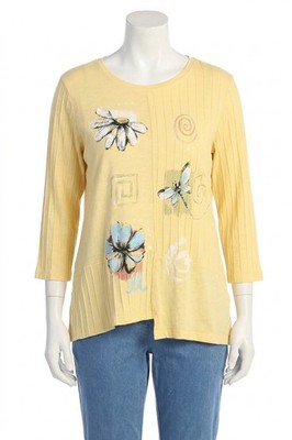 Jess & Jane Spirals Mineral Washed Ribbed Cotton Top Yellow