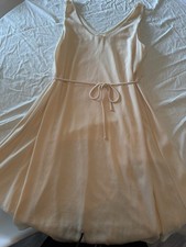 PINKBLUSH Beige Chiffon A-Line Dress V-Neck Sleeveless Tie Waist Knee S