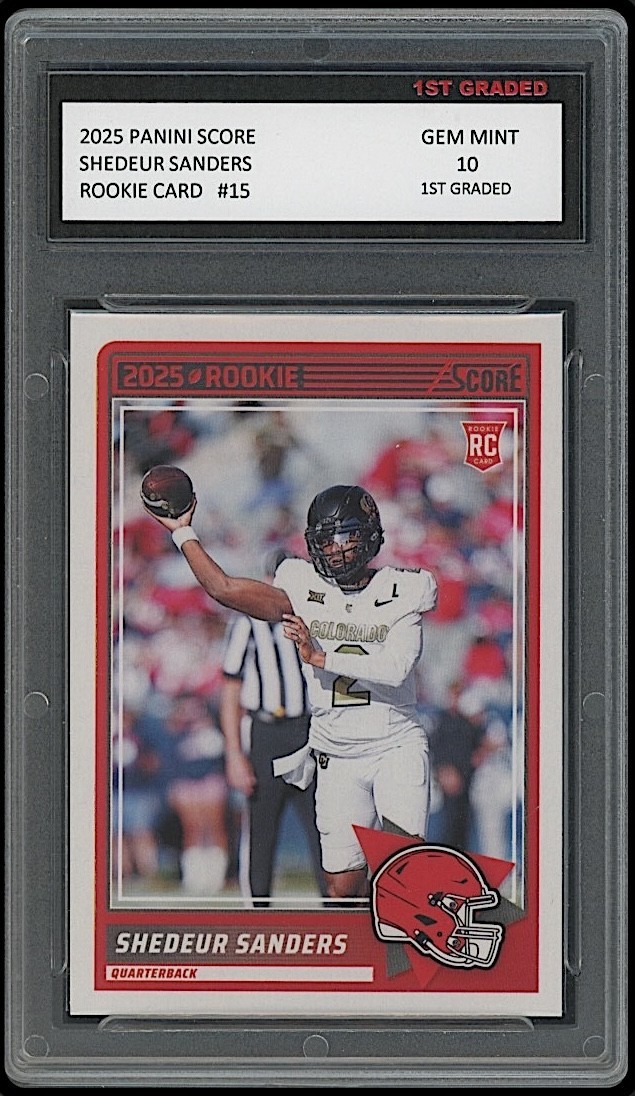 1st graded cards Shedeur Sanders 2025 Panini Score #15 Cleveland Browns Rookie Card 1st  Graded 10