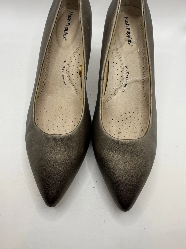 Hush Puppies Talla 8 Suzie Oro Oscuro Peltre Cuero Tacones Cómodos Soporte Arco Foto 2 de 4