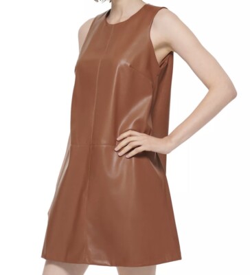 chinese dress ladies Calvin Klein Womens Faux Leather Long Sleeve Button Dress – ShopCGX main image 0
