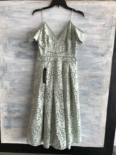 NEU! TOPSHOP 35W14LMNT Laser Cut Off-the-Shoulder Midi A-Line Dress, US 8 - Mint - Bild 5 von 12