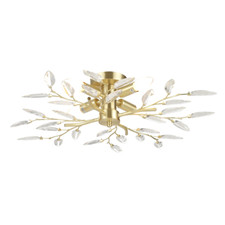 Modern Brushed Gold Plated Branch Ceiling Light Fitting with Acrylic Leaves b...