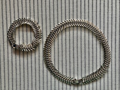 Vintage 40s Eloxal Silvertone Evergreen Branch Bracelet + Choker Germany Rare