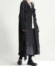 Ladies Black Arty Floaty  Vtg Chic Long Dressy Sheer Lace Overcoat  Jacket  12