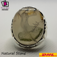 Big Ring Sterling Silver 925 Men s Agate Aqeeq Natural Yemeni Onyx Handmade     