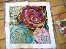 LANI 410 NEEDLEPOINT CANVAS SUCCULENT COLLAGE 16" SQ 75 COMPLETED