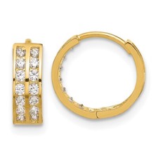 11.1mm 14K Yellow Gold Polished Two Row CZ 4mm Hinged Hoop Earrings