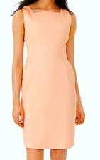 ANN TAYLOR TANGERINE CREAM LINEN BLEND SQUARE NECK SHEATH DRESS SZ 10