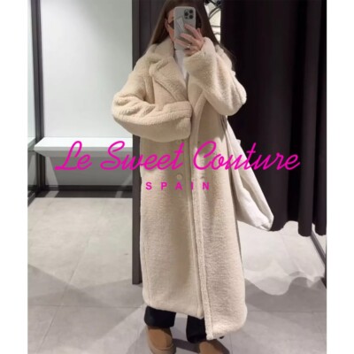 ZARA WOMAN SS25 OYSTER WHITE LONG FLEECE COAT ALL