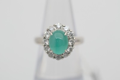 Rare Cats Eye Emerald Diamond Platinum Ring