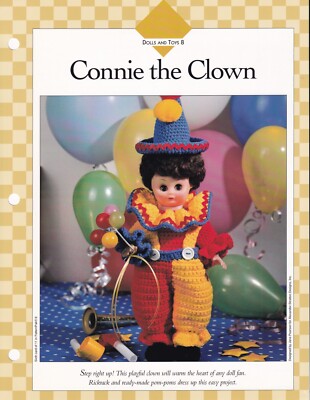 CONNIE THE CLOWN Crochet PATTERN for 13'' Doll Vanna's Afghan Crochet Favorites