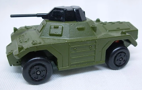 Lesney Matchbox Superfast #73 Weasel, Army green body & base, blue-green base