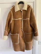 Sheepskin Coat Shearling Suede Tan Unisex 18-20 Xxl - Xxxl