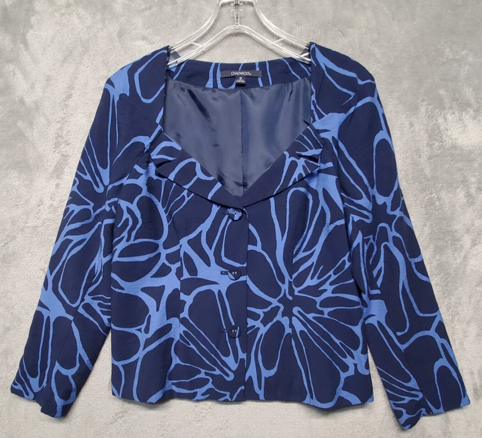 Conjunto de 2 piezas de falda lisa chaqueta floral azul para mujer Chadwicks Foto 2 de 4