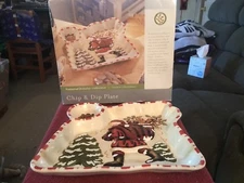 Holiday Christmas Dip and Chip Ceramic Platter