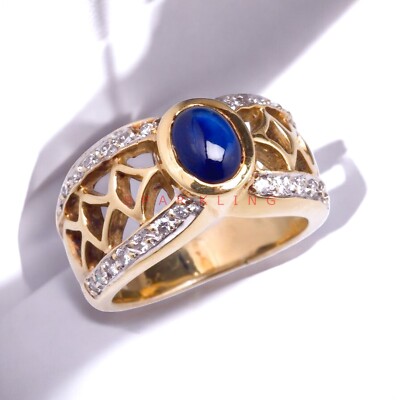 Blue Sapphire Oval Cut With 14K Solid   Gold  Ring For Men #E483