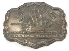 Livingston Wells Co Foreign Gold Domestic Dealers Mens Belt Buckle 1970s X