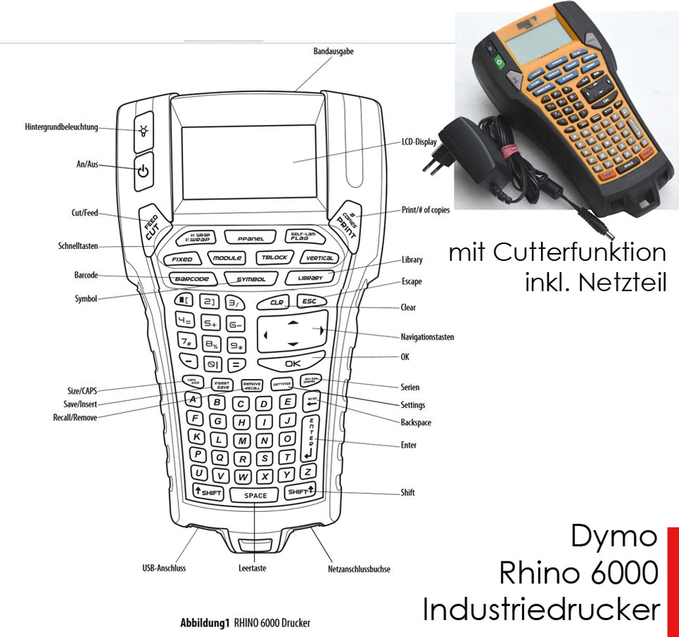 Dymo Rhino 6000 Industry Labeling Device Label Printer + 1x Band Neu - Image 4 of 4