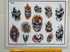 Vintage 1991 Spaulding & Rogers Tattoo Flash Sheet D Series 75D Skulls