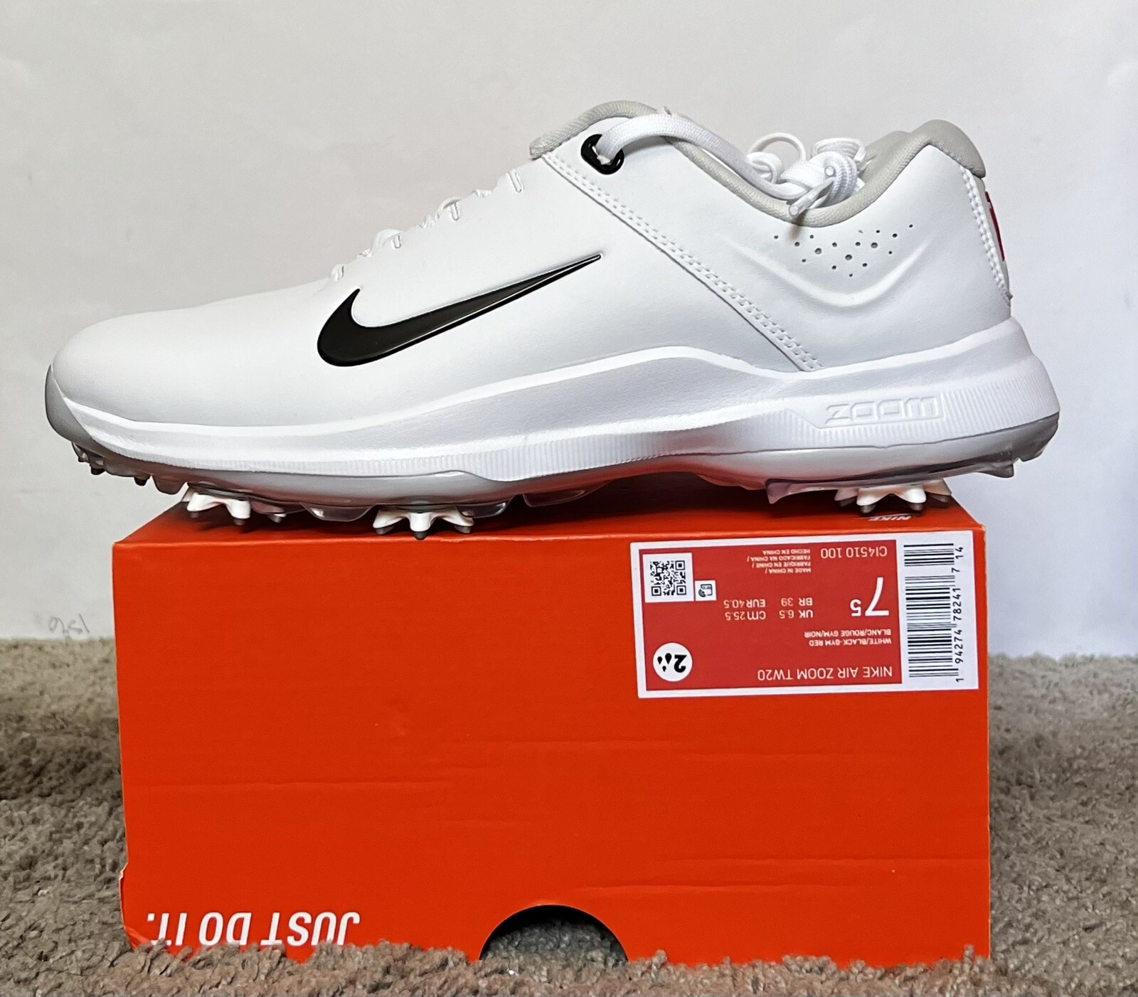 Size 7.5M Nike Air Zoom Tiger Woods TW20 Men's Golf Shoes White Red