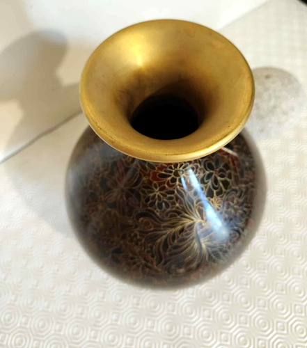 vase cloisonné chinois ancien en laiton vintage - Imagen 4 de 5