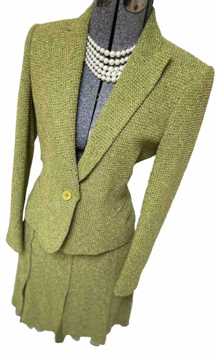 ANNE KLEIN Skirt Suit Size Petite 6P Two Piece Set Vintage 30X21 Tweed Pockets