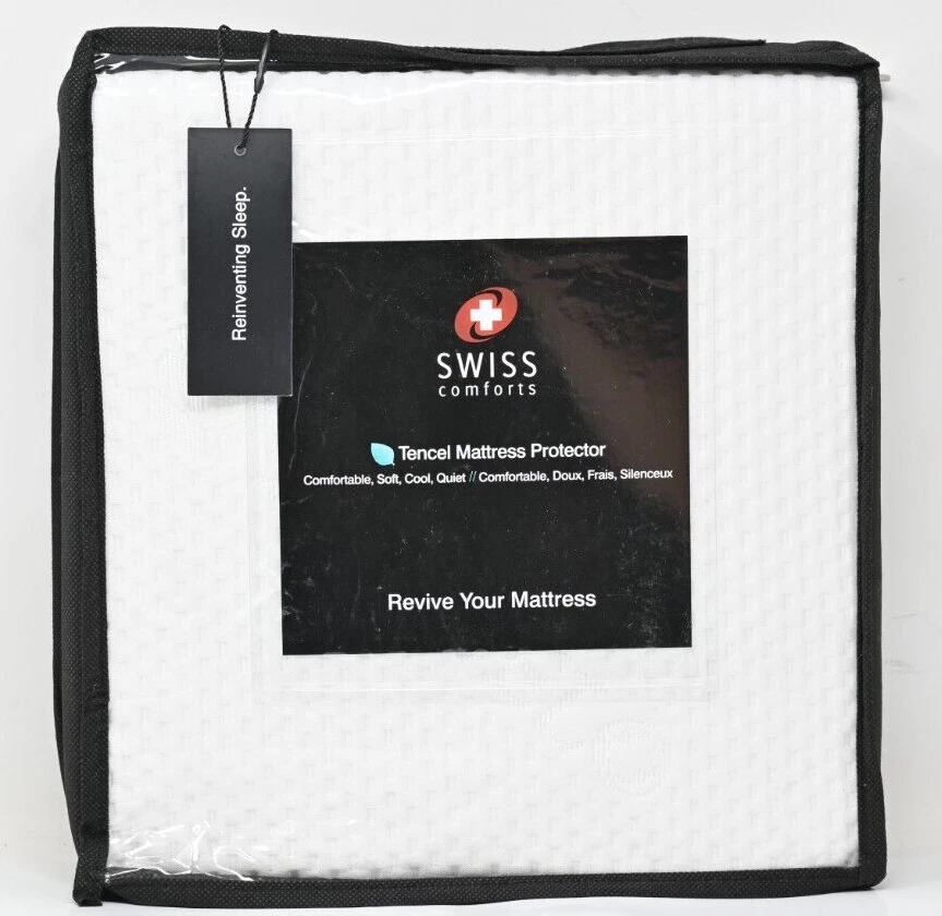Swiss Comforts Twin Tencel Mattress Protector White Soft Cool Quiet Waterproof