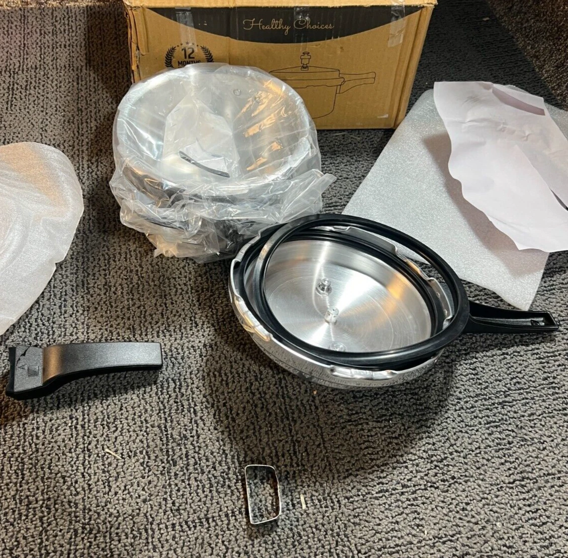 Healthy Choices 5 Liter Aluminum Pressure Cooker Outside Lid Silver *Damage