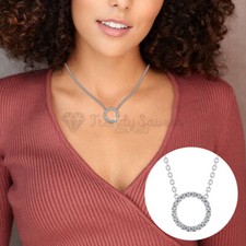 Open Circle Simulated Diamond Pendant 18ct Gold Plated Eternity Necklace Gift UK